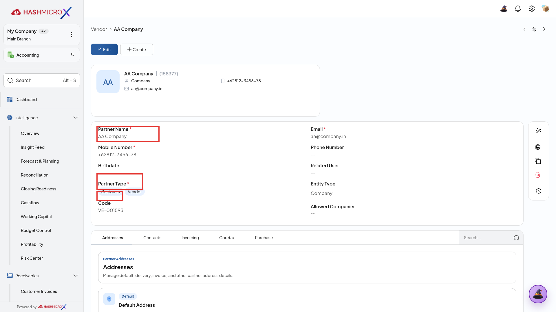 Formulir data identitas vendor AA Company