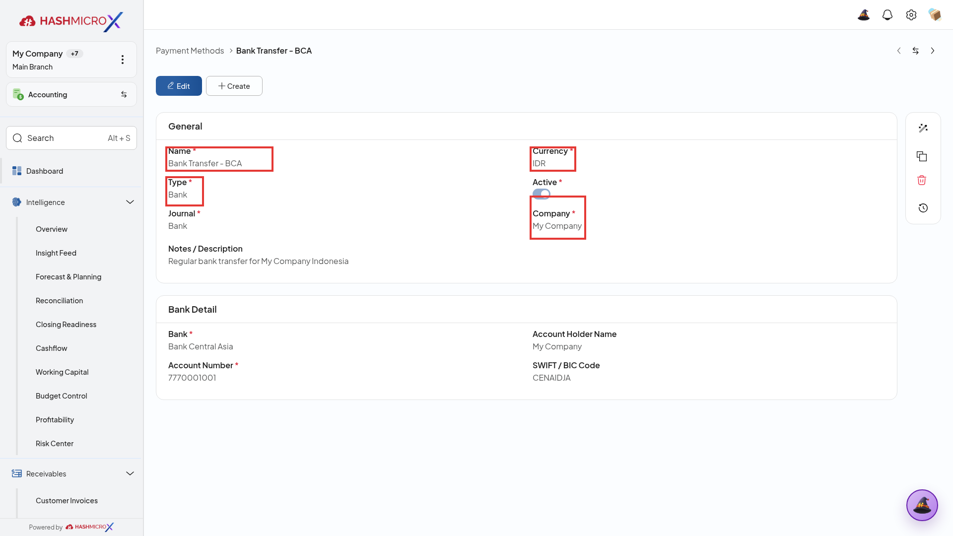 Formulir parameter utama seksi General pada Payment Method Bank Transfer - BCA
