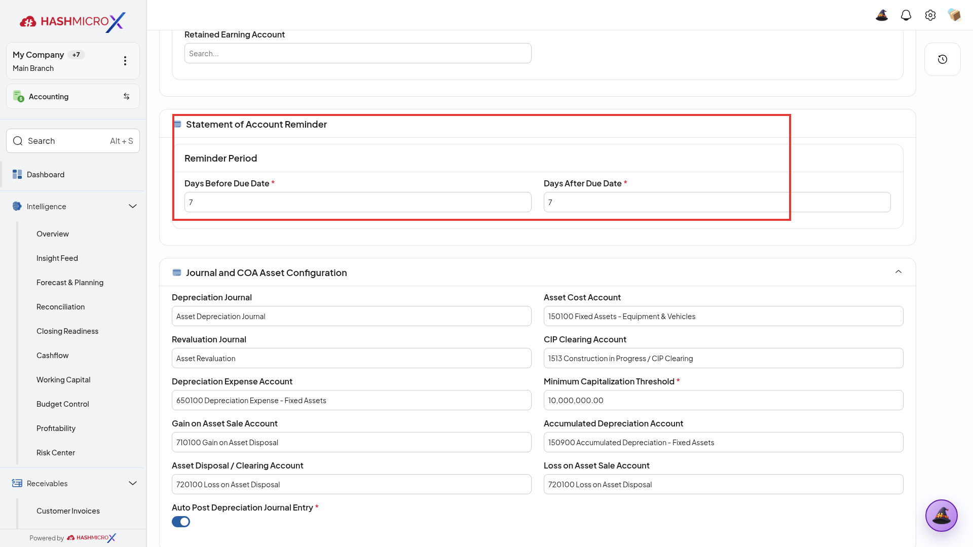 Pencarian menu konfigurasi Email Reminder pada sidebar navigasi HMX