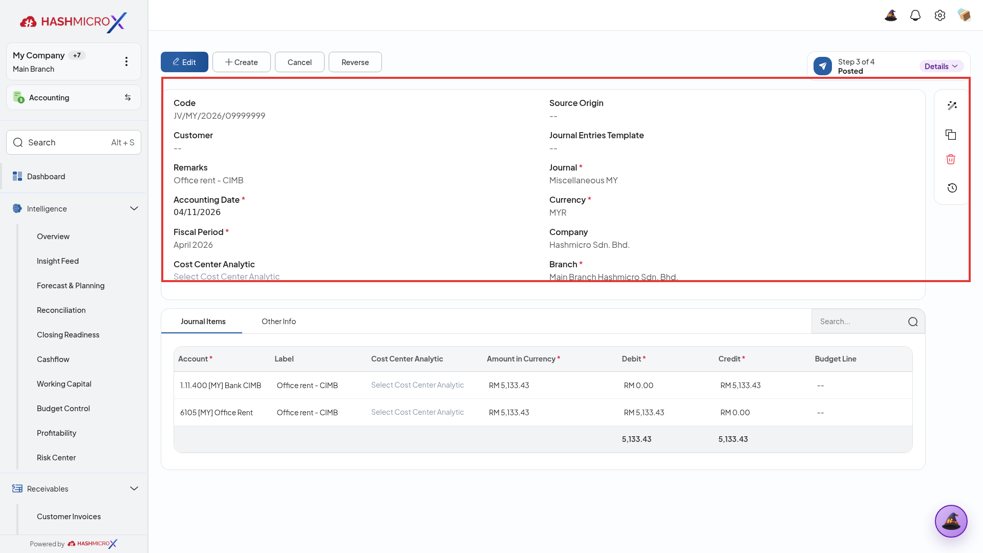 Dokumen jurnal voucher terposting pada HMX live